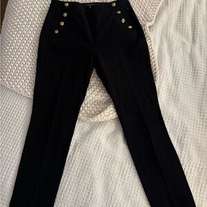BANANA REPUBLIC Cropped Black Cigarette Ponte Pants with Gold Button Detail
